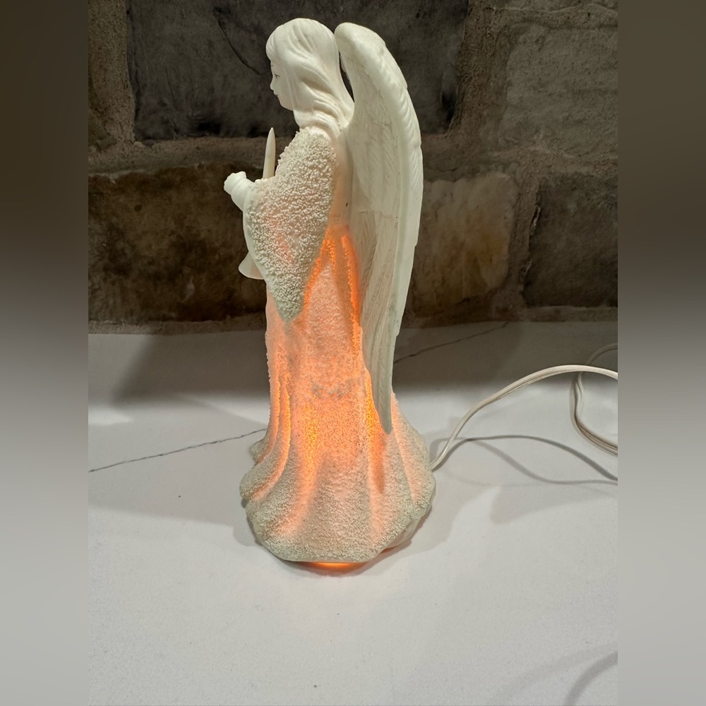 Angel Night Light Jade Porcelain 8.5” Figurine Electric Horn Christmas Light - Picture 4 of 6